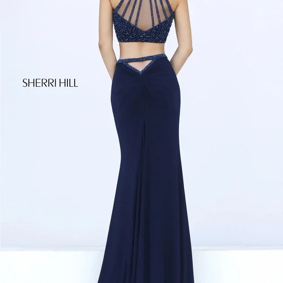 Sherri Hill Navy Beaded two piece formal gown/dress - size 0 - Picture 3 of 3